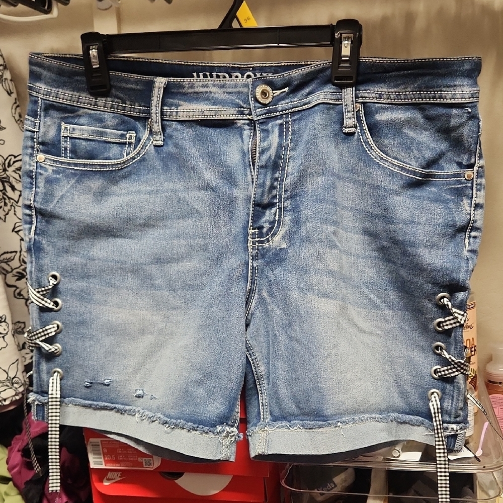 Hydraulic Light Blue Lace-Up Denim Shorts